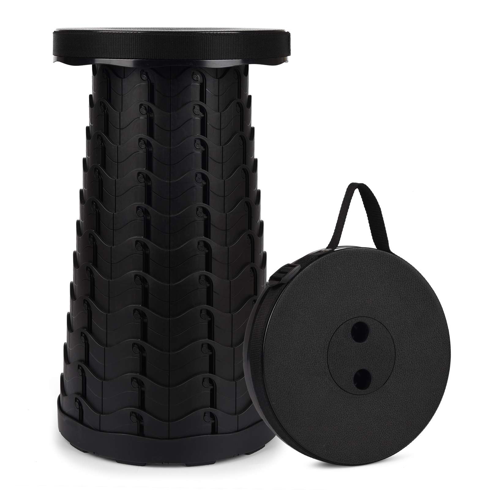 Portable Telescopic Stool, 2nd Generation Folding Stool Camping Lightweight Stool for Outdoor Camping BBQ Fishing Hiking Gardening Indoor, Maximum Load 397 lb (Black)