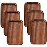 6 Pack Solid Wood Serving Platters and Trays of Natural Wood with Edge,Rectangular Avoid Sliding and Spilling Food