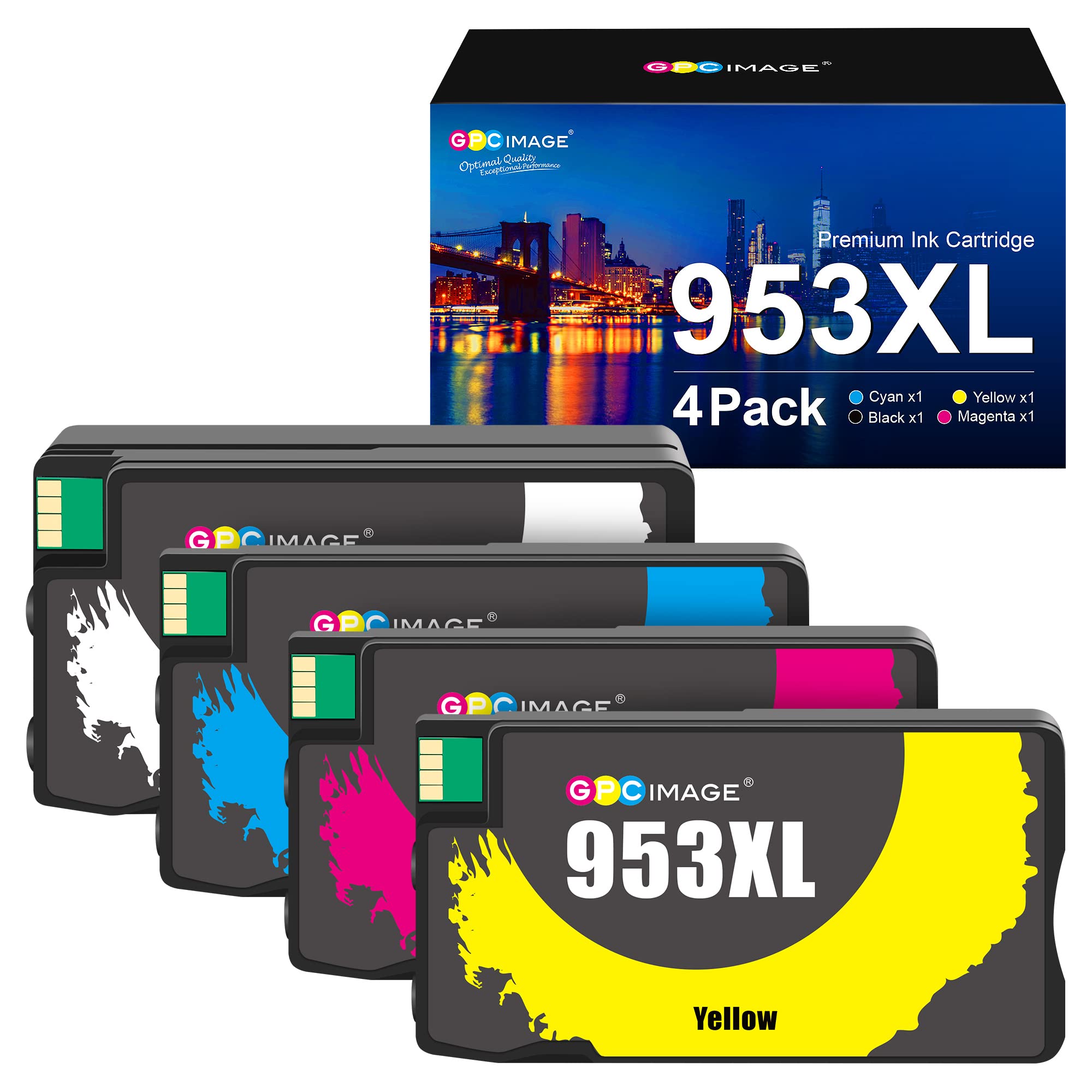 GPC Image 953XL Ink Cartridges Multipack Replacement for HP 953 Ink Cartridges for HP Officejet Pro 7720 7730 7740 8210 8218 8710 8715 8720 8725 8728 8730 8740 (Black Cyan Magenta Yellow, 4-Pack)