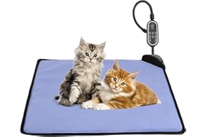 Rasfalo Cat & Dog Heating Pad - 3 Timer and 3 Level Temperature Smart Sensor Electric Pet Pad With Chew Resistant Cord, Indoor Outdoor Warm Heated Bed - 17.7x17.7