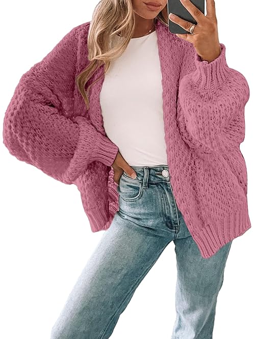 Libsorge Womens Long Cardigan Sweaters for Women Fall Winter Spring 2025 Trendy Outfits Cute Slouchy Chunky Waffle Knit Oversized Open Front Ladies Dressy Casual Cardigans Sweater Rosewood S