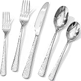 20 Pcs Silverware Set 18/10 Stainless Steel Hammered Flatware Set for 4 | Hammered Mirror Polished Ripple Handles, Dishwasher Safe, Rust Resistant, for Home Kitchen, Wedding, Party, Housewarming Gift