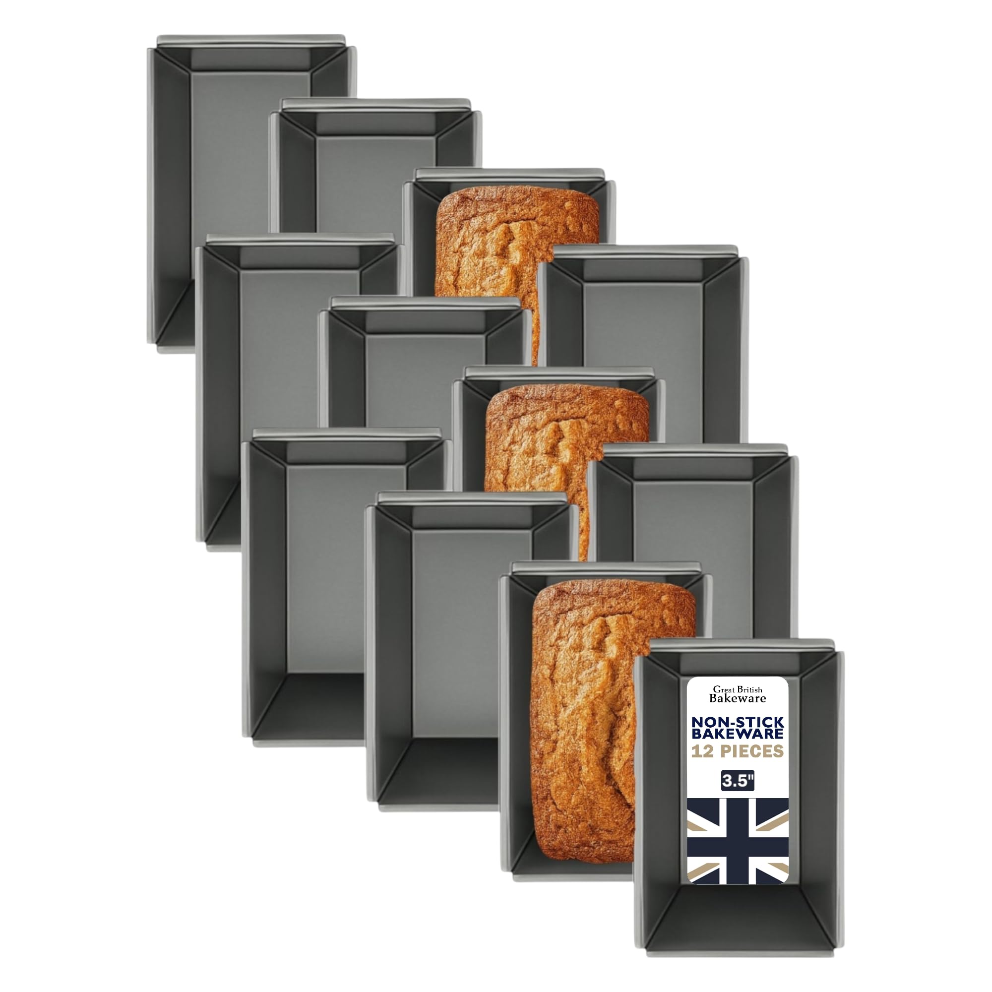 Samuel Groves Great British Bakeware 12 Pack 9cm Mini Superior Double Coated Non-Stick Rectangular Loaf Tin, Mini Cake, Bread, Baking, Oven Safe, Fixed Base, PFOA & BPA Free Cookware, Made in England