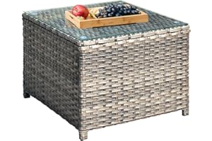 XIZZI Patio Furniture Table Outdoor Table with Glass Top Rattan Patio Coffee Tables,Coffee Table Grey