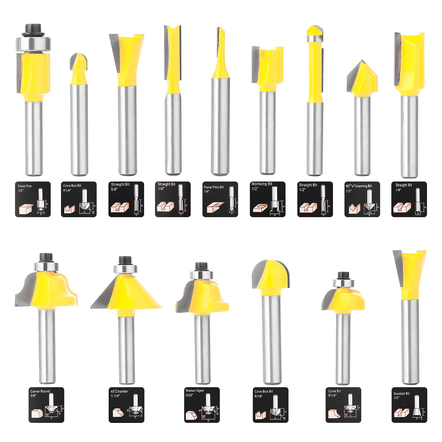 KOWOOD Router Bits Set of 15 Pieces 1/4 Inch Woodwork Tools for Beginners: Industrial & Scientific