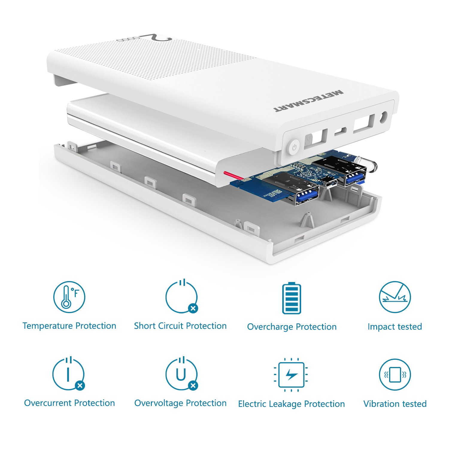 Metecsmart Power Bank Portable Charger 20000mah - 6A Output Fast Quick Charge 3.0 External Battery Pack 20000 mah Powerbank for iPhone iPad Samsung Google Pixel Nintendo Switch MacBook Smart (White)