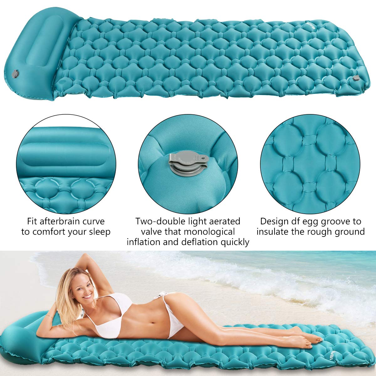 Tencoz Sleeping Pad, Inflatable Sleep Mat Ultralight Folding Compact