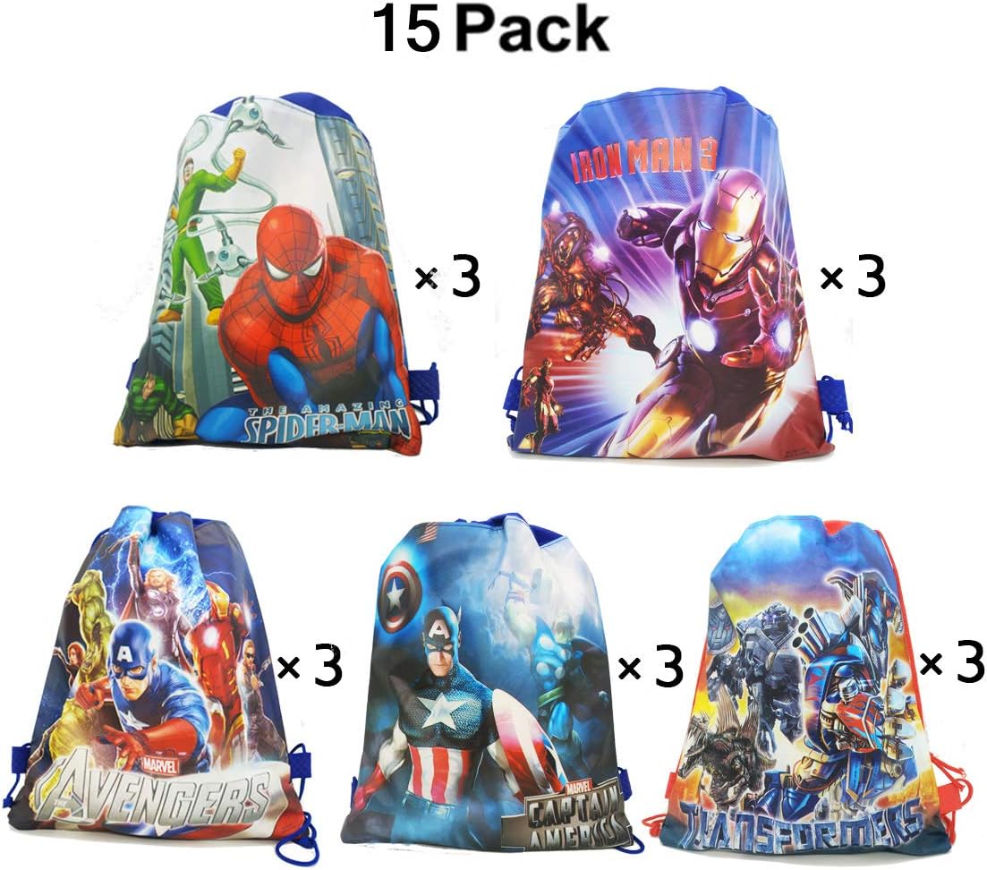 DIY House 15 Pack Superhero Drawstring Bag Children Birthday Party Supplies Goodie Bags for Kids Party Bags,Superhero Drawstring Party Favours Bag Kids Pack for Boys and Girls