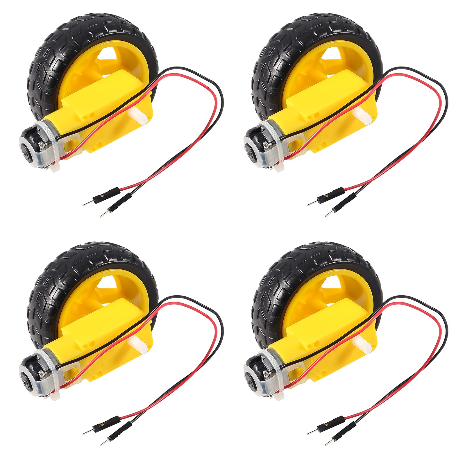 Dealikee 4 pcs DC Electric Motor DC 3-6V Dual Shaft Geared TT Magnetic Gearbox Engine with 65mm Plastic Car Tire Wheel Smart RC Car Robot Tyres for Arduino Smart Car