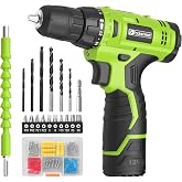FADAKWALT Cordless Drill Set,12V Power Drill Set with Battery and Charger, Electric Driver/Drill Bits, 3/8'' Keyless Chuck,21+1 Torque Setting, 180 inch-lbs, with LED Electric Drill Set (Green)
