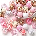 20mm Bubblegum Beads for Pen Making, 50 PCS Pen Beads Bulk Mix, Colorful Chunk Bubble Gum Bead with Round Spacers, Extender Chains, Beading Cord for Pen DIY Bag Chain Crafts Bracelets Necklaces
