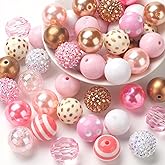 20mm Bubblegum Beads for Adult Crafts Making, 50 PCS Beads Bulk Mix, Colorful Chunk Bubble Gum Bead with Round Spacers, Extender Chains, Beading Cord for DIY Bag Chain Crafts Bracelets Necklaces