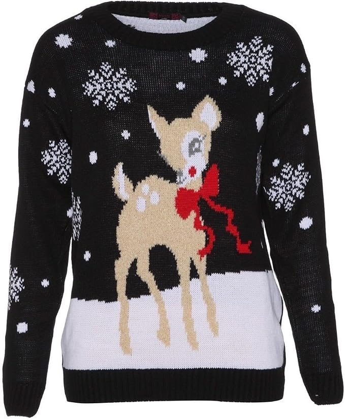 Women's Bambi Christmas Jumper – Red Boucle Pullover With Deer Print, 100% Acrylic (S/M) - View #4