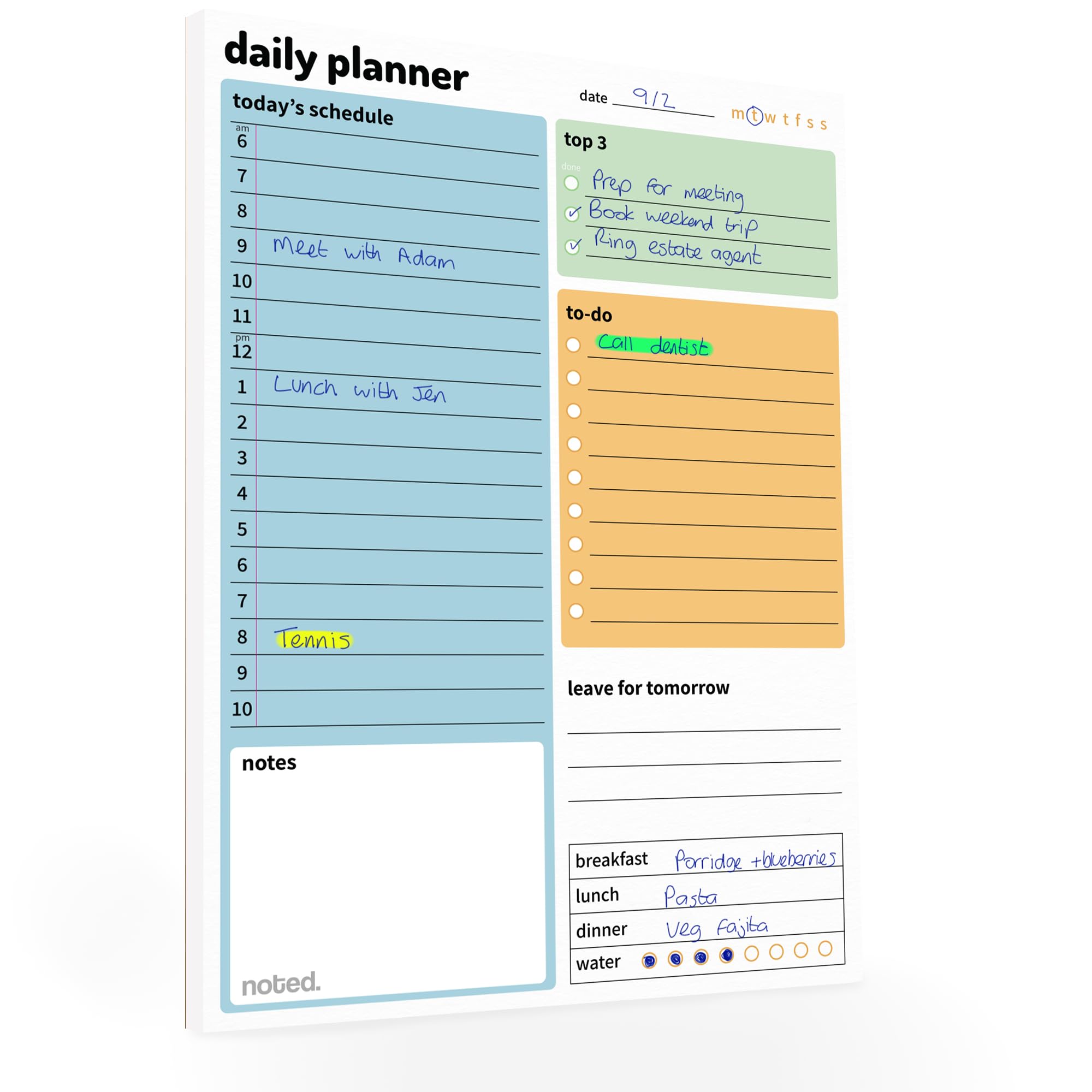 Daily Planner Pad – Undated To Do List - A5 Desk Pad with 52 sheets 100gsm paper – Productivity Organiser with Schedule, Priority List, Meal Planner and Notes for work or home