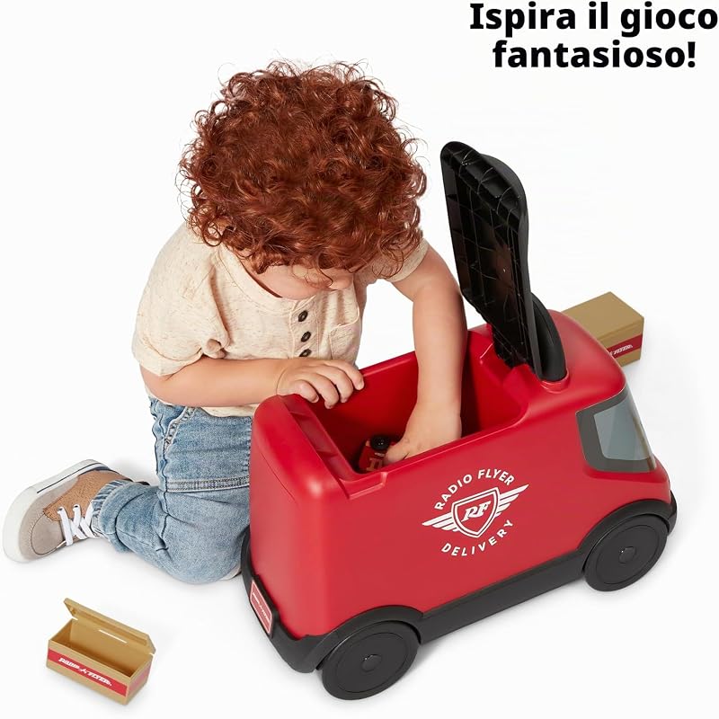 Ride & Deliver Truck, giocattolo rosso da cavalcare per bambini dai 2 anni in su