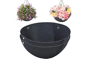 EMSIOK 2PCS 16 Inch Round Hanging Basket Liners - Non-Woven Felt Replacement Inserts for Hanging Baskets - Black - Outdoor Plants - Avoid Bird Nesting