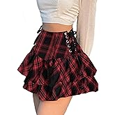 ZUNQKG Womens Y2k Gothic Skirt High Waisted Lace Up Double Layered Ruffles Punk Mini Emo Skirts
