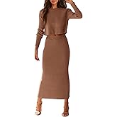 PRETTYGARDEN Women's Spring Fall 2 Piece Sweater Set Rib Knit Long Sleeve Crop Top Maxi Bodycon Skirt Casual Winter Outfits