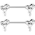 OUFER Cum Here Nipplerings Barbells 14G 316L Stainless Steel Melting Heart Shaped Nipple Piercing Jewelry Letter Heart Bar Barbell Body Piercing for Women Men