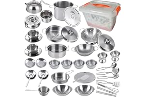 KEJIH Mini Size Kids Kitchen Pretend Play Toys Accessories with Stainless Steel Cookware Pots and Pans Set,Classic Kitchen Accessories Cooking Utensils Set Tiny Role Play Cooking Play Toy for Kids Toddlers