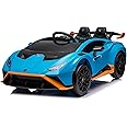 Track Seven 24V Kids Electric Ride-On Drift Car, Licensed Lamborghini Huracan STO, 360° Spin, Drift Feature, Two-Point Safety Belt, LED, Music, USB (Blue)