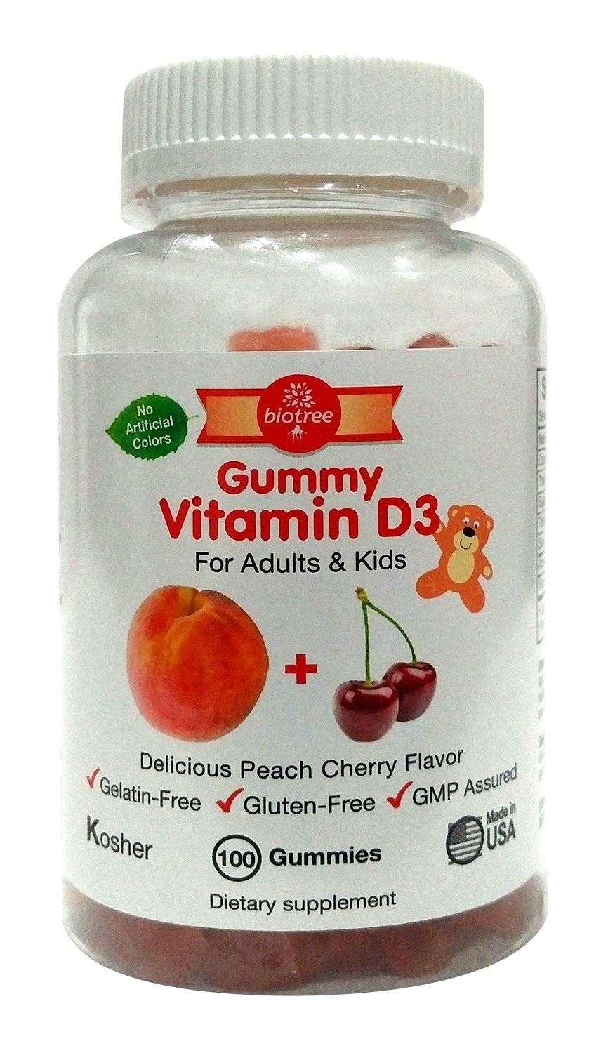 BioTree Labs Vitamin D Gummy Bears Pack of 100, for Adults & Kids
