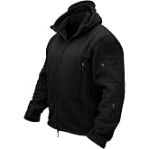 TACVASEN Mens Fleece Jacket Tactical Hoodie Military Winter Warm Full Zip | Thick polyester fabric | Windproof Hood, 6 pockets with 2 patches | For outdoor work hunting hiking travel