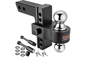 Koerdo Adjustable Trailer Hitches - Drop Hitch 2 inch Receiver - 6 inch Tow Hitch Ball Mount, 12500GTW, 2" and 2-5/16" Tow Balls, Tow Hitch with Double Anti-Theft Pins Locks,Black