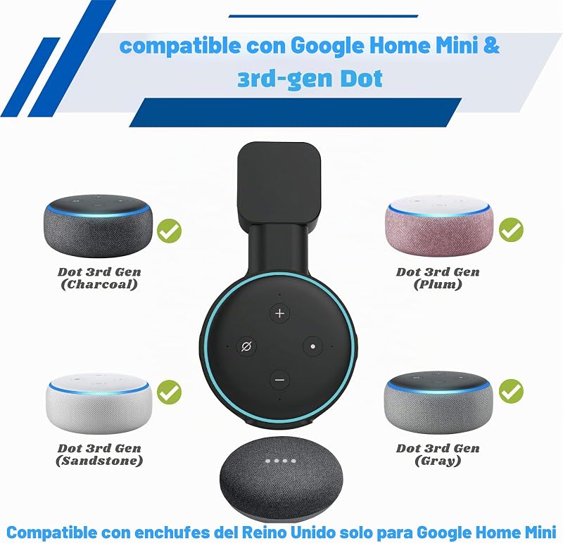 Suporte de parede 2X para Dᴏt 3, suporte para coluna de tomada Smart Home para suporte de coluna de 3.ª geração Dᴏt, gestão integrada de cabos, compatível com Google Nest (preto) — foto 2 de 8