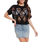 Vinsekep Womens Summer Short Sleeve Crop Tops Pullover Sweater Ripped Holes Perspective Punk Gothic Short Tops Size S-XL