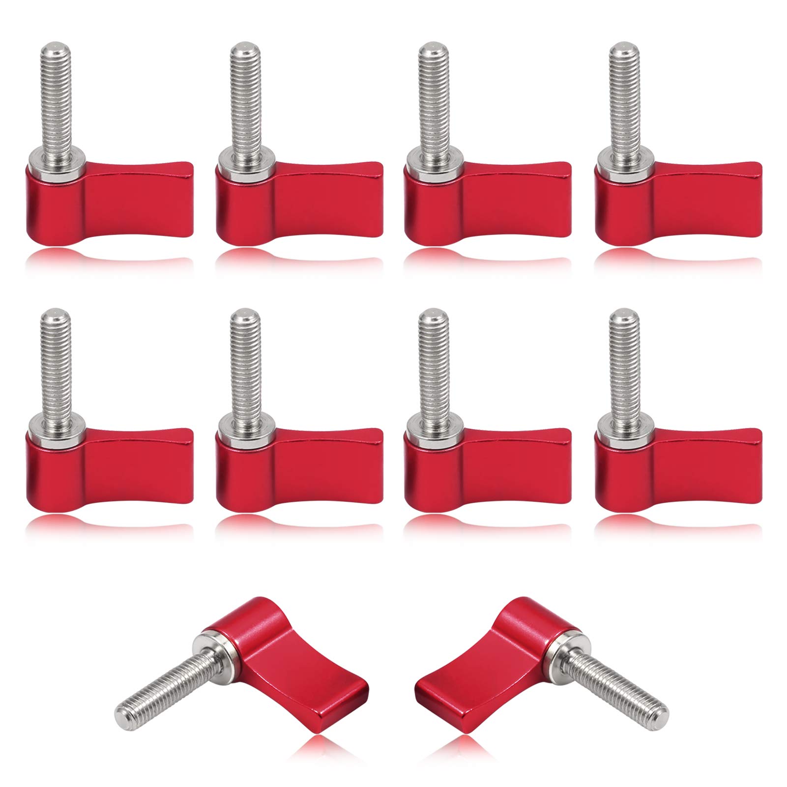 SPEEDWOX 10 Pcs Male Threading Rotating Knob, M5 20mm Adjustable Thumb Lever Screw，Rotating Knob with Single Wing, Red Aluminum Alloy