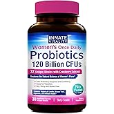 Innate Vitality Women's Probiotics, 120 Billion CFU, 32 Tested Strains, Probiotics for Women, Yeast Control, Vaginal pH Support, Prebiotics, Digestive Enzymes, Cranberry, Once Daily 30 Veggie Capsules