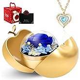 Tyvouflo Preserved Real Roses with Heart Necklace - Birthday Gifts for Women, Forever Rose in a Jewelry Box, Eternal Flower Gift Set for Her on Valentines Mothers Day Christmas Anniversary (Blue)