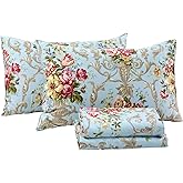 FADFAY Shabby Floral Bedding Elegant Peony Sheets Set Luxury Bedding Collections 800 Thread Count 100% Egyptian Cotton Deep Pocket, 4 Piece-Queen Size