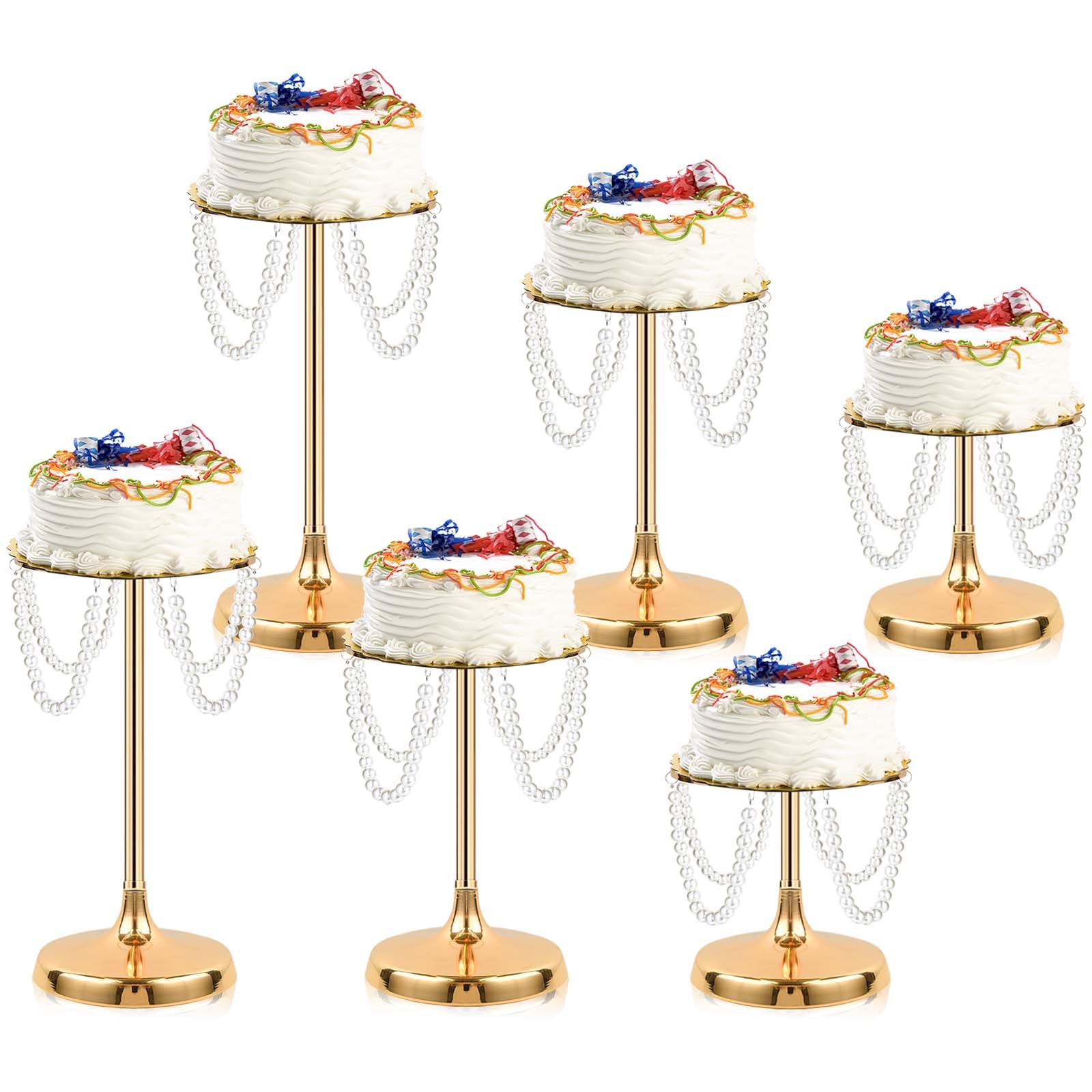 Photo 1 of **Parts Only*** kolnlala Set of 6 Gold Round Pearl Cake Stand, Dessert Table Metal Cake Display Stand Set with Pearl Pendant Wedding Birthday Cake Base Stand for Wedding Anniversary Birthday Party Celebration
