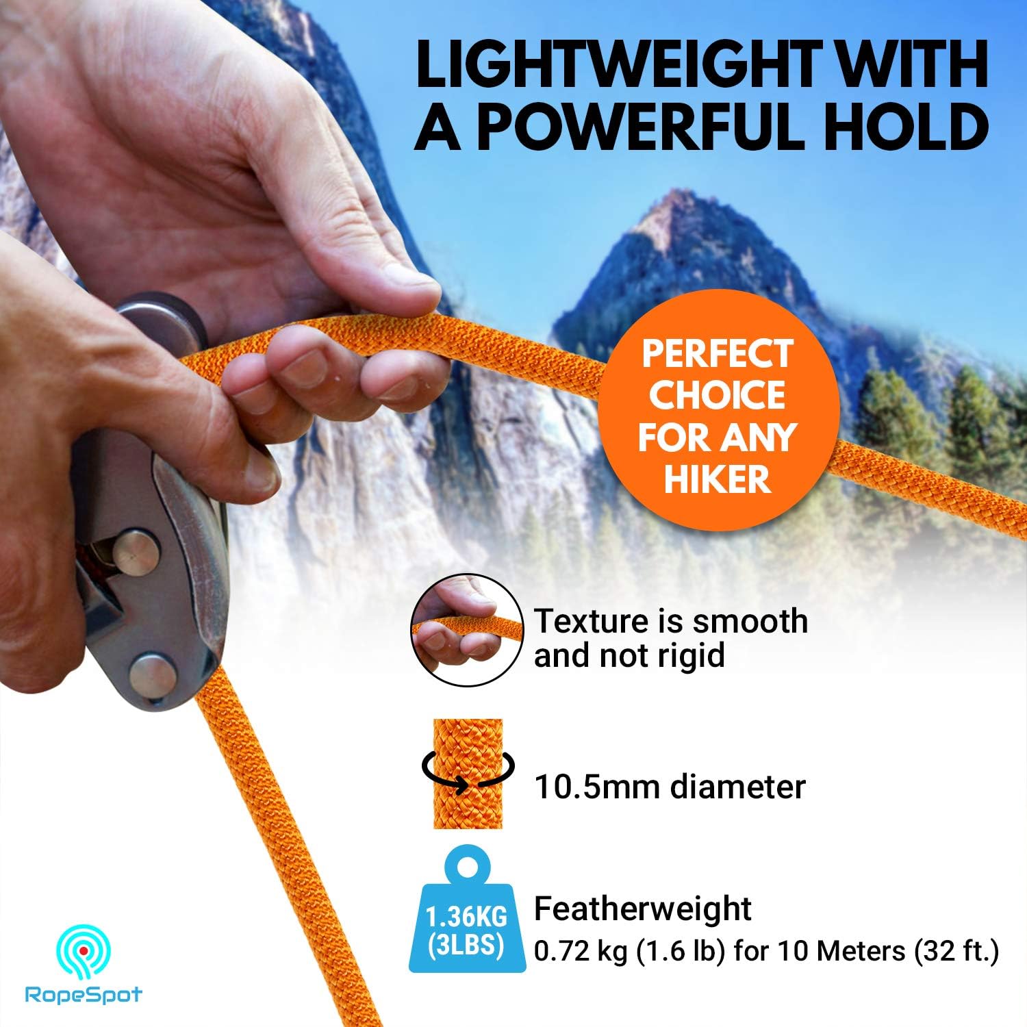 Powerful Static Rock Climbing Rope (Orange, 32) : Sports & Outdoors