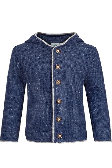 Isar-Trachten Jungen Kinder Trachten-Strick-Janker mit Kapuze Jeansblau, Jeans (blau),