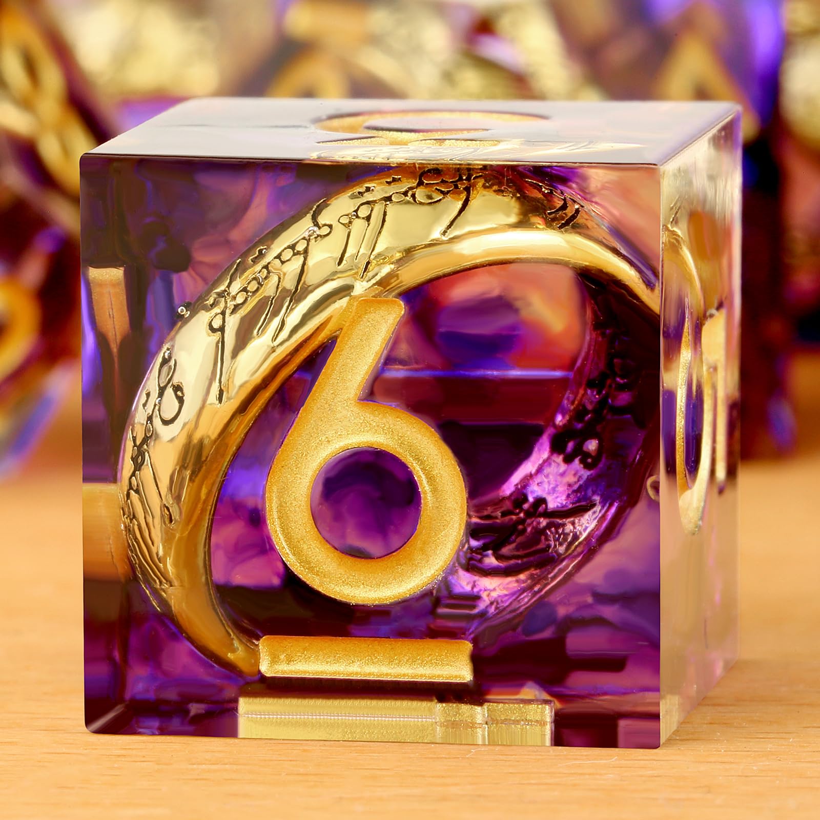 Magic Lord Ring D&D Dice Set DNDND Sharp Edge DND Dice Purple Swirl with Golden Ring Inside with Gift Metal Case for Dungeons & Dragons D&D Tabletop Game (Purple) — image 1