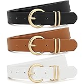 XZQTIVE 3 Pack Women Belts For Jeans Dresses Pants Ladies Leather Waist Belt with Gold Buckle