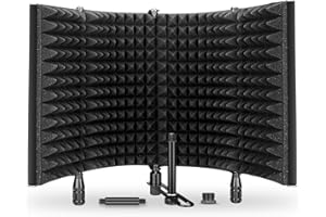 Aokeo Studio Recording Microphone Isolation Shield, Pop Filter.High Density Absorbent Foam is Used to Filter Vocal. Suitable for Blue yeti and Any Condenser Microphone Recording Equipment