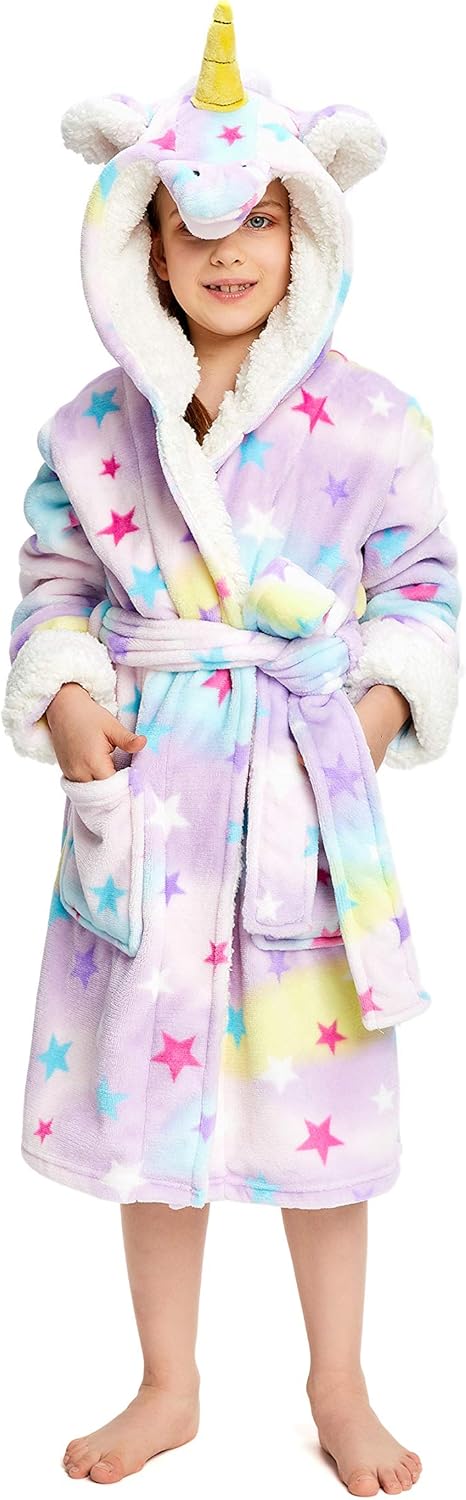 NEWCOSPLAY Unisex Kids Unicorn Plush and Soft Fleece Bathrobe: Clothing