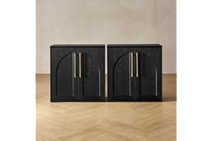 mopio Blake Storage Cabinet, Small Modular Accent Display Sideboard Buffet Cabinet with Storage, Media Console Credenza, for Kitchen, Coffee Bar, Pantry, Living Room (Black Oak Arched, Set of 2)