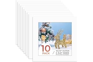 Frametory, 10x10 Photo Mat with White Core Bevel Edge 7.5x7.5 Openings, Acid Free Framing Matte for 8x8 Pictures, 4-ply Thick White Paper Mats Pack of 10