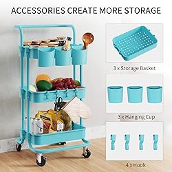 ALVOROG 3-Tier Rolling Utility Cart Storage Shelves