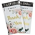 RUSPEPA 6x9 inches Poly Mailers Shipping Bags Thank You Notes Flowers Surrounded White Poly Mailers 2.3 Mil Heavy Duty Self Seal Mailing Envelopes - 100 Pack