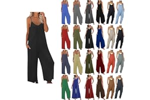 cllios Jumpsuits For Women Casual Summer Wide Leg Pants Jumpsuit Ribbed Knit Romper Baggy Overalls Pockets One Piece Outfits