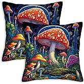 FexNuvko Mushroom Throw Pillow Covers 18x18 Set of 2, Hippie Decorative Square Cushion Cases for Sofa and Couch, All Seasons Pillowcases for Living and Bed Room