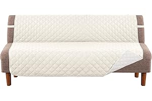 MeilleMaison Futon Sofa Slipcovers Reversible Quilted Armless Futon Cover Water Resistant Furniture Protector with Elastic Straps for Pets/Kids/Dog(Futon, Ivory/Beige) (MMCLKSFDFTC10)