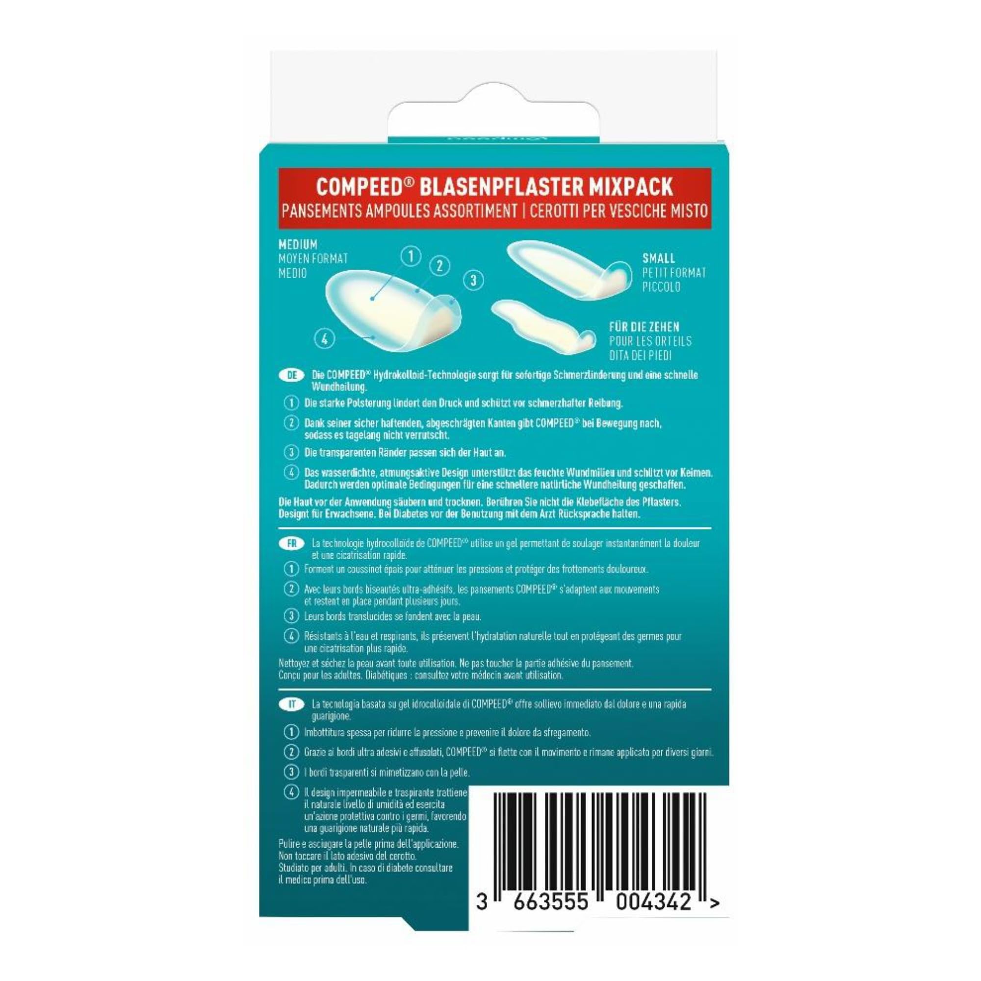 Compeed Blasenpflaster Mixpack - Hydrokolloid-Pflaster in verschiedenen Größen - gegen Blasen an Fersen, Zehen und für kleine Blasen, 12 Pflaster 2