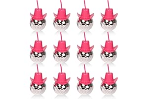 ZHURUININ 12Pcs Disco Ball Pink Cowgirl Hat Cups with Straws Cowboy Western Party Supplies, Let’s Go Girls Single Girl Party Supplies (12 PCS)…